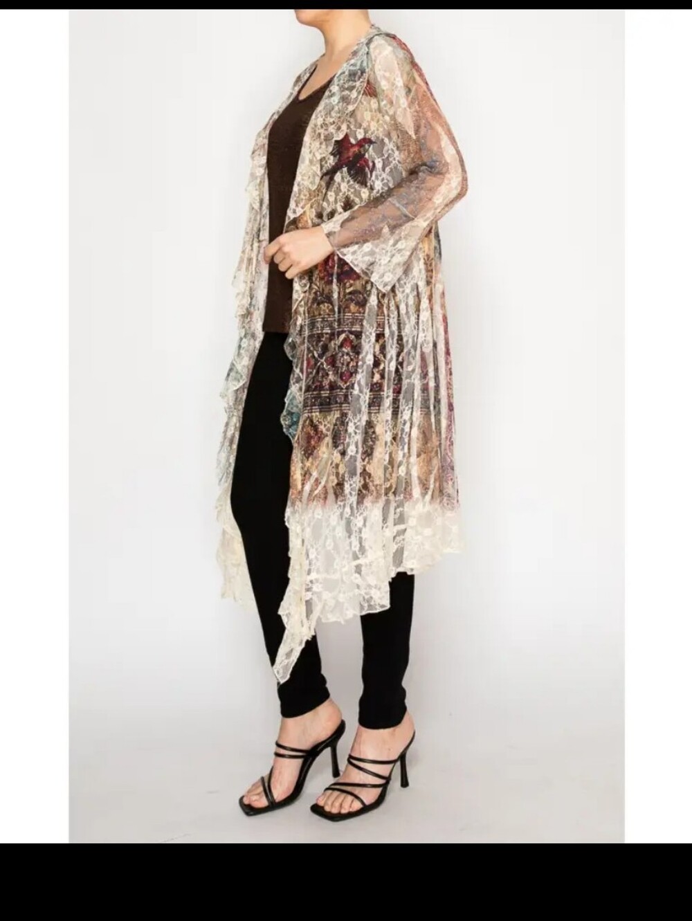 🐼#1704 Origami Lightweight Lace Ruffle Duster w/ Sparkles-Vintage Bird
